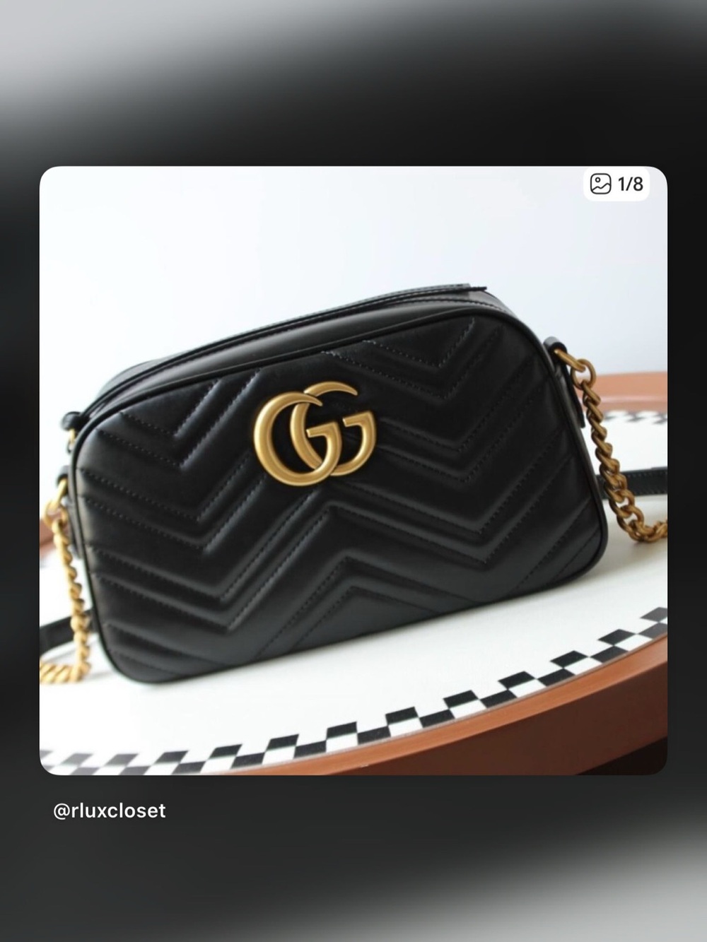 Gucci Black Quilted GG Marmont Camera Crossbody with Gold Hardware
